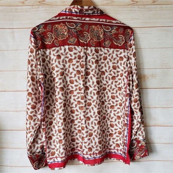 Zara Paisley Floral Printed Satin Button Front Shirt Blouse Women's Medium - Picture 12 of 16